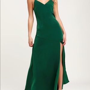 Hot Date Emerald Green Satin Maxi Dress